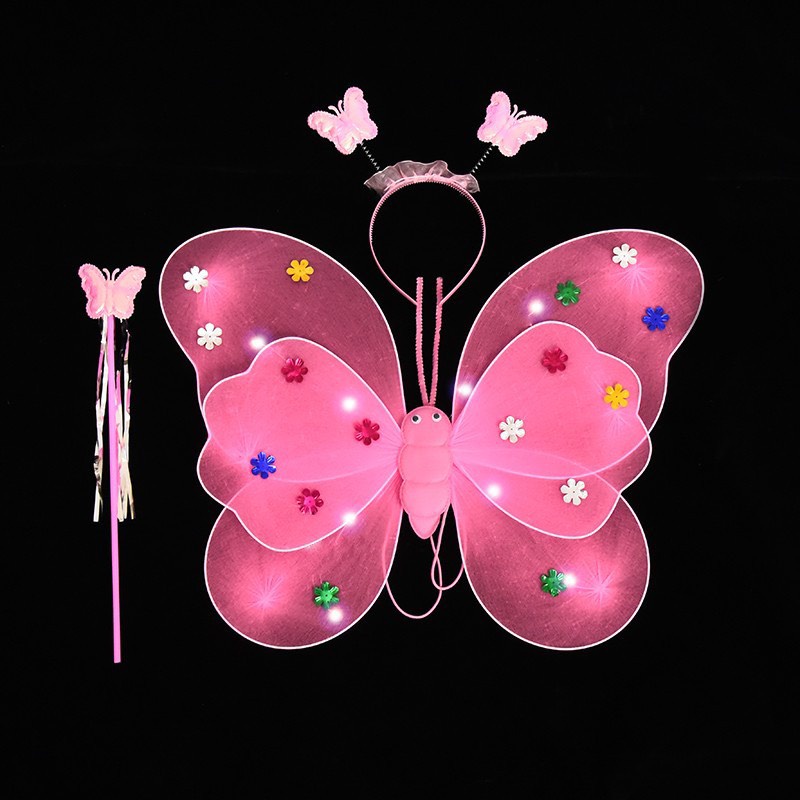 [Hàng đẹp, có đèn] Đồ chơi cánh bướm kép CÓ ĐÈN kèm bờm gậy phép KHÔNG VÁY giá rẻ cho bé chơi Trung thu