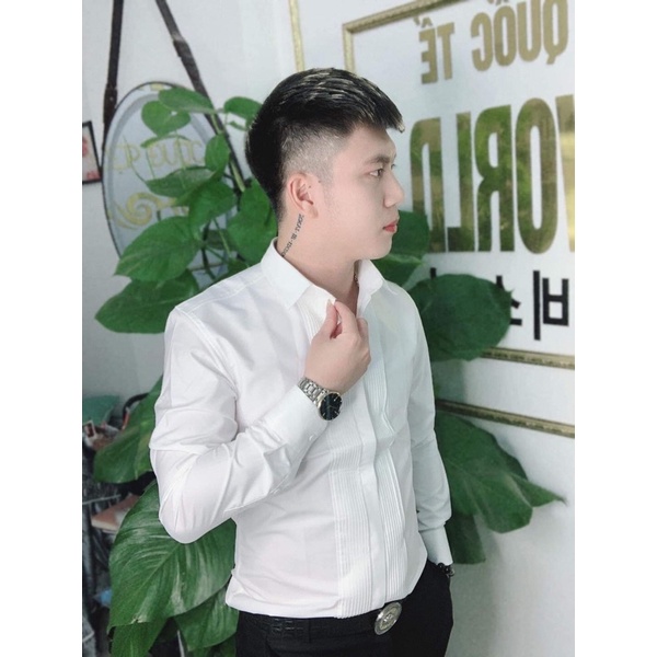 (Áo sơ mi trắng xếp ly cực nam tính FORM chuẩn cao cấp )