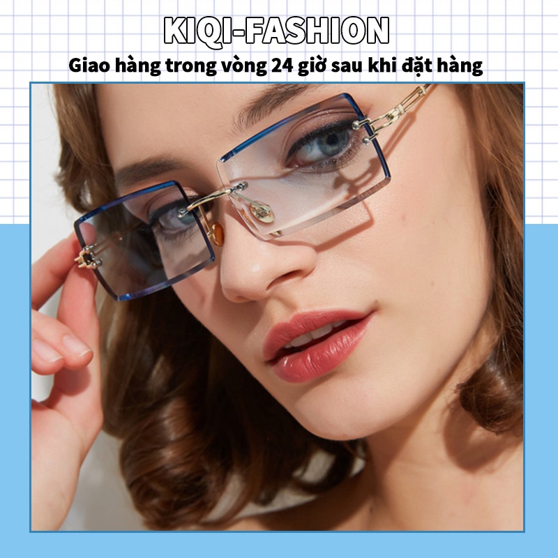 Kính mát gọng chữ nhật không gọng thời trang cho nữ