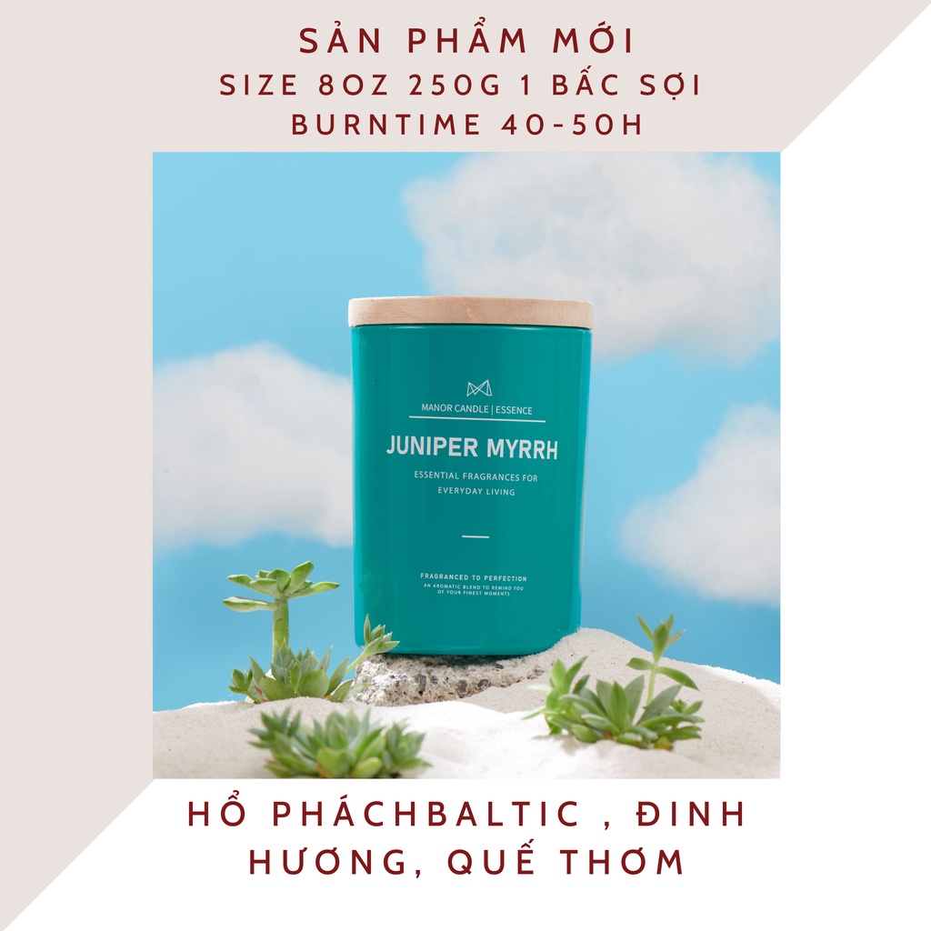 [Mã LIFE20KALL giảm 10% đơn 50K] Nến thơm JUNIPER MYRRH cao cấp không khói an toàn, sáp cọ size 8oz 1 bấc 250gram