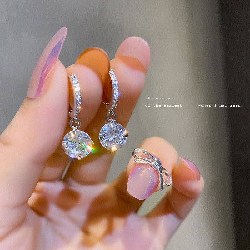 Bông Tai Đính Đá Zircon Đơn Giản Thời Trang Phong Cách Hàn Quốc Cho Nữ