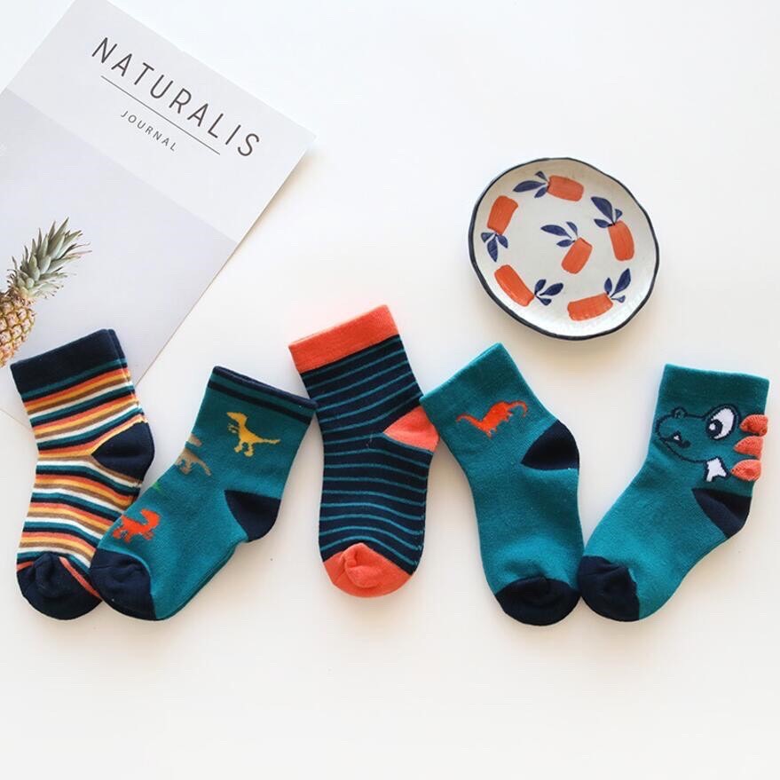 Set 5 Đôi Tất Vớ Cổ Cao Cho Bé Hình Khủng Long