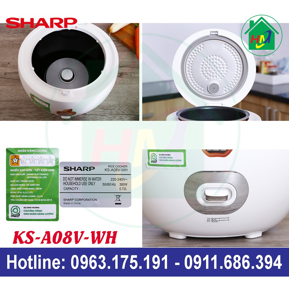 [Mã ELMS5 giảm 7% đơn 300K] Nồi Cơm Quả Táo 0.72L Sharp KS-A08V | BigBuy360 - bigbuy360.vn