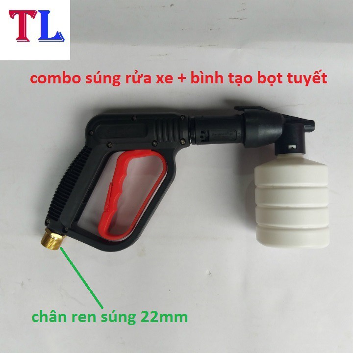 Súng Rửa Xe Áp Lực Cao Và Bình Tạo Bọt Tuyết Rửa Xe (súng cò đỏ ren 22mm + bình 0.5L)