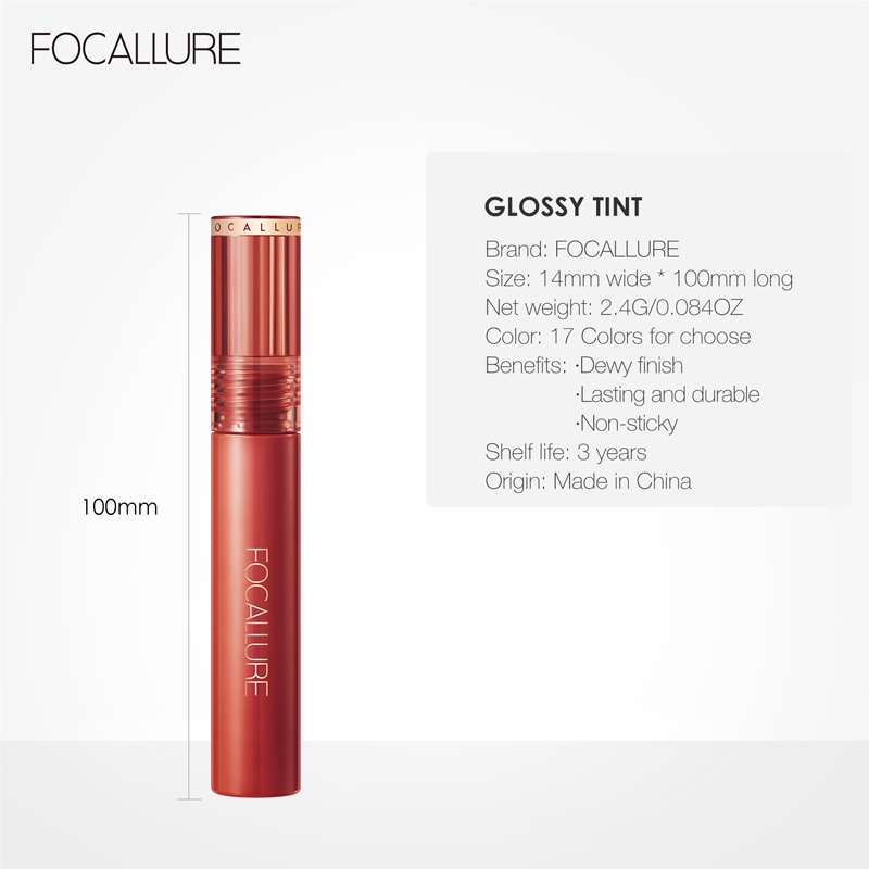 Son kem dạng tint FOCALLURE 3g sáng bóng cho môi/1pc