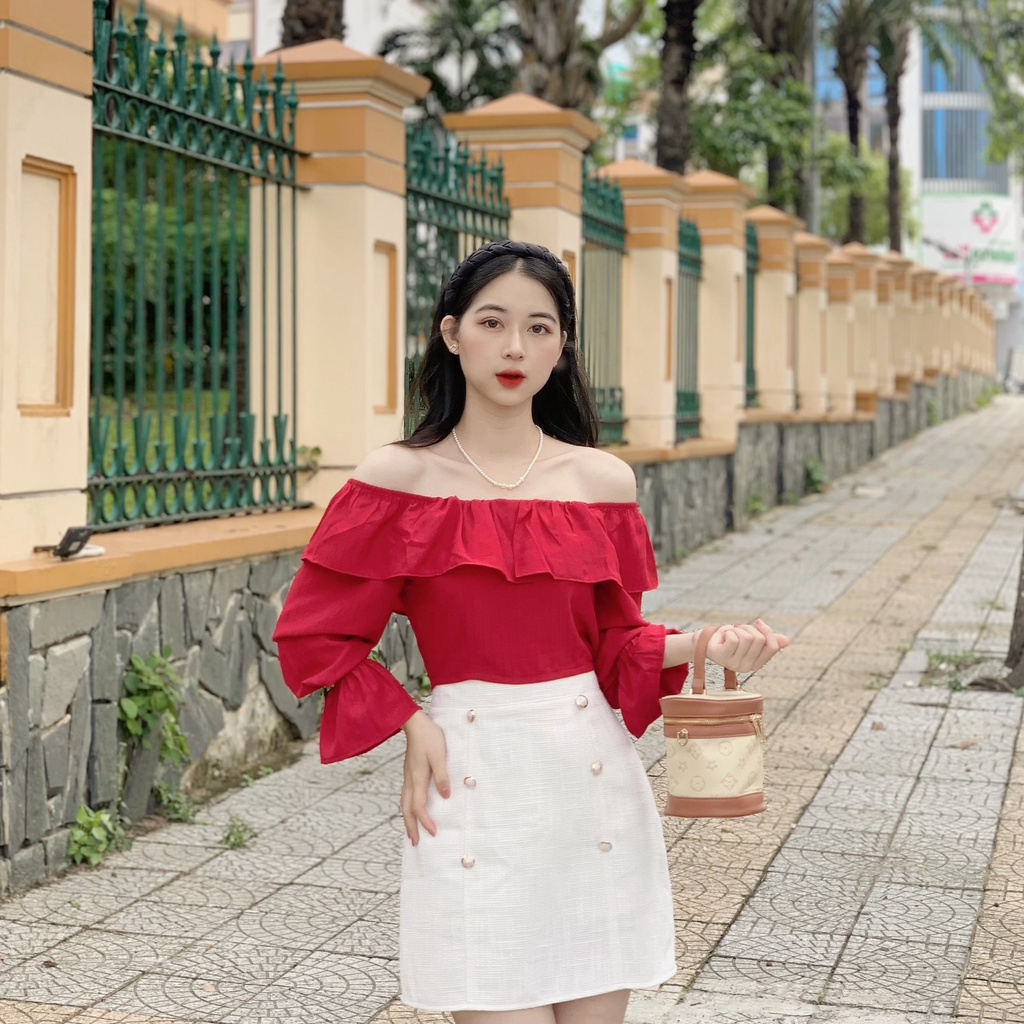 Chân váy chữ A cạp cao trên gối LUCETFASHION dạ tweed cao cấp Nolan SKirt