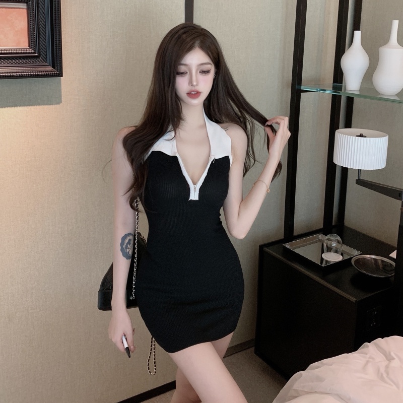 Đầm Sát Nách Cổ POLO Phối Khóa Kéo Thiết Kế Mới Thời Trang Mùa Hè Cho Nữ