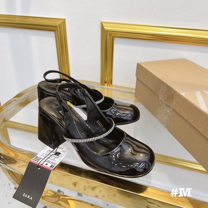 Sandal zara quai đá ngang gót vuông xuất dư fullbox