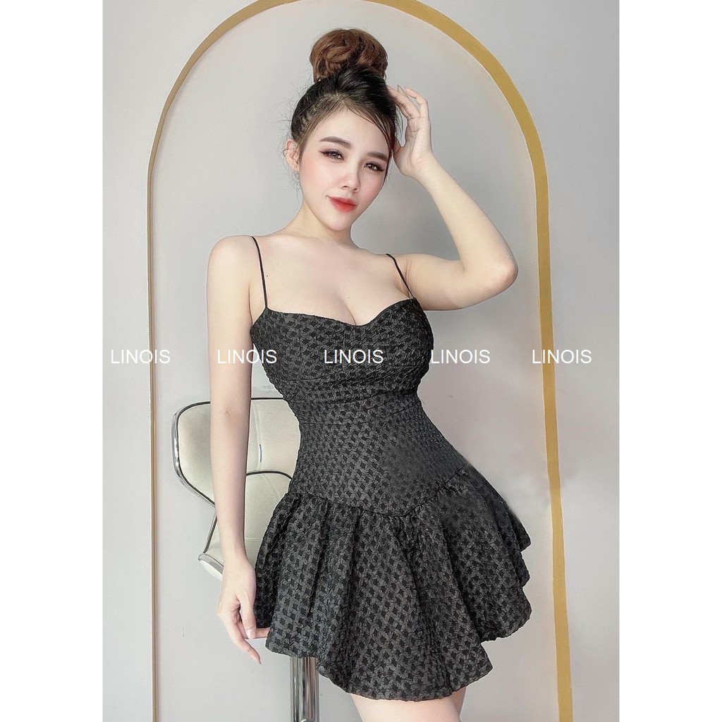 [GA15] Đầm Body 2 Dây Gấm Bo Eo Đuôi Xòe Họa Tiết Hình Khối - Vải Gấm - 4 Màu Trắng, Đen, Đỏ,Vàng - Dành Cho Nàng Đi Dạo | BigBuy360 - bigbuy360.vn