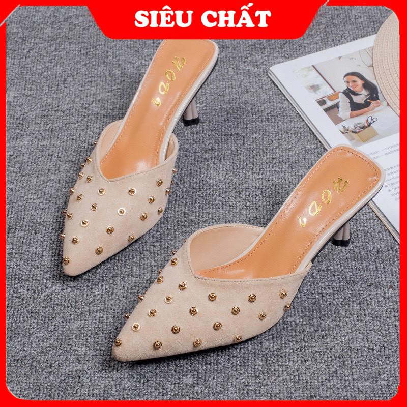[ẢNH THẬT]  Giày Cao Gót Dưới 7p, Guốc Da Lộn Màu Sang Chảnh Độc Lạ Đính Hạt 5p Full Box | BigBuy360 - bigbuy360.vn