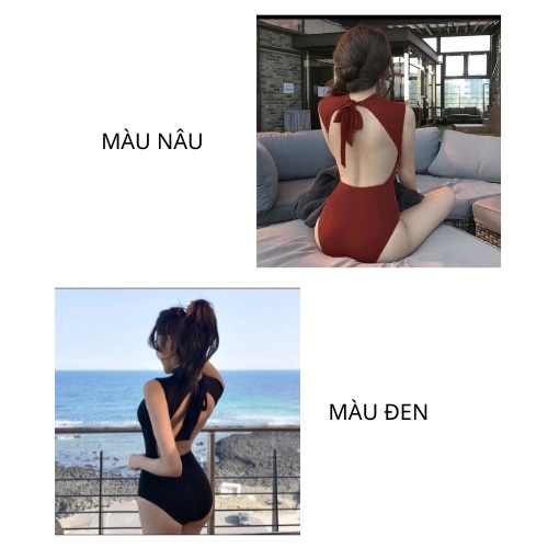 Bikini đi biển liền mảnh, Bodysuit khoét lưng cột nơ sau cổ KONKUN MS74