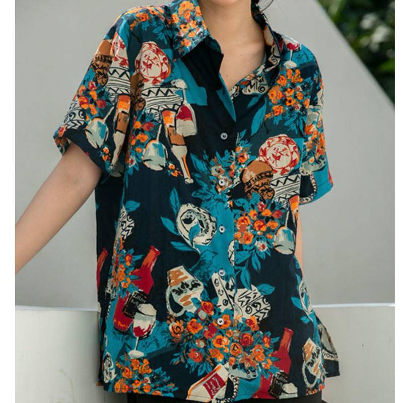 Áo Sơ Mi Ngắn Tay Họa Tiết Tranh Sơn Dầu Phong Cách Retro Thời Trang Mùa Hè Cho Nữ