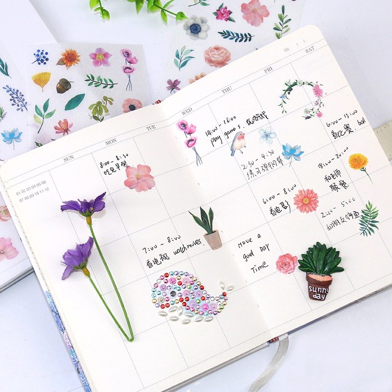Set 6 Miếng Dán Giấy Họa Tiết Dễ Thương Dùng Trang Trí Sổ Tay/ Nhật Ký