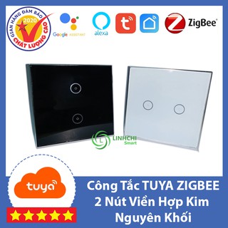 Công Tắc Cảm Ứng TUYA ZIGBEE 2 Nút VUÔNG Viền Hợp Kim Nguyên Khối - BH 12 Tháng