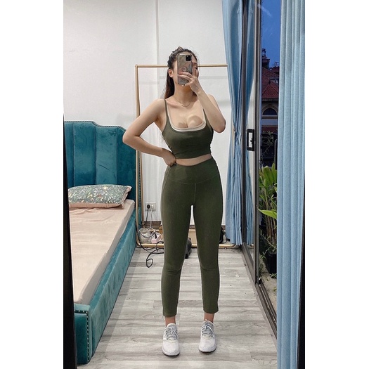 Bộ tập gym nữ , đồ thể ghao hai dây cổ vuông phối màu