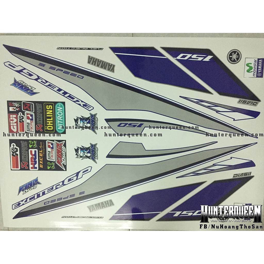 Tem Exciter 150. Tem rời mẫu zin GP đời 2015. Dán xe xanh bửng bạc. Xe màu khác vui lòng inbox