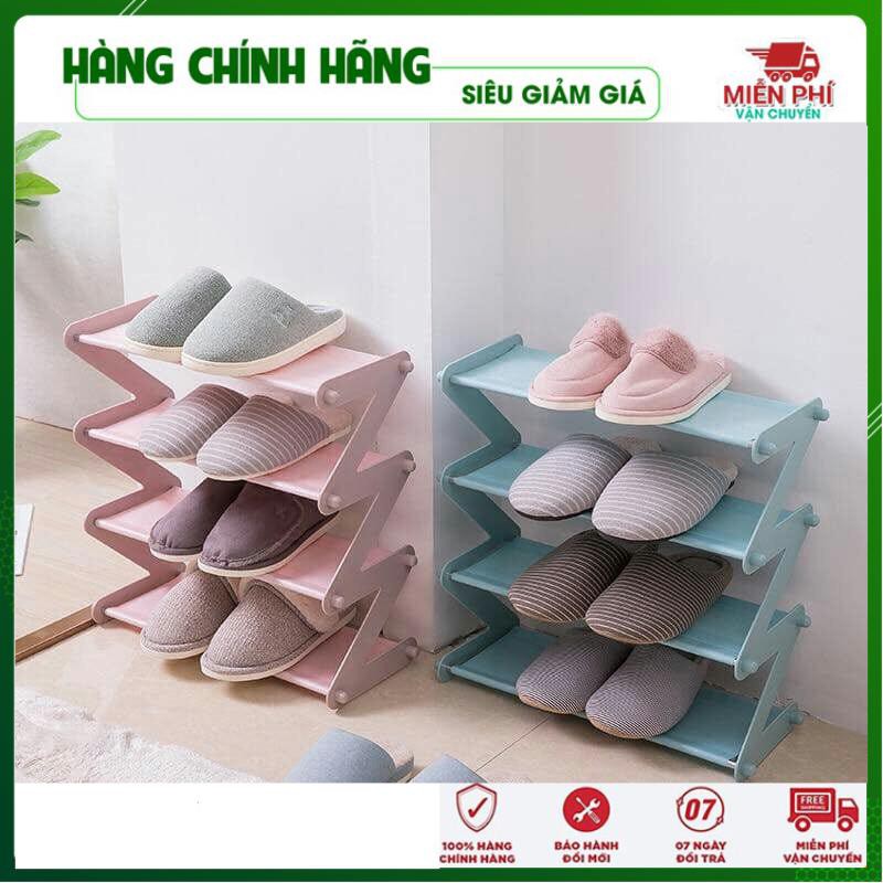 Kệ giày dép 4 tầng chữ Z đa năng, kệ để giày dép, sách vở thanh inox, giá vải, dễ dàng lắp ghép, cao 50cm