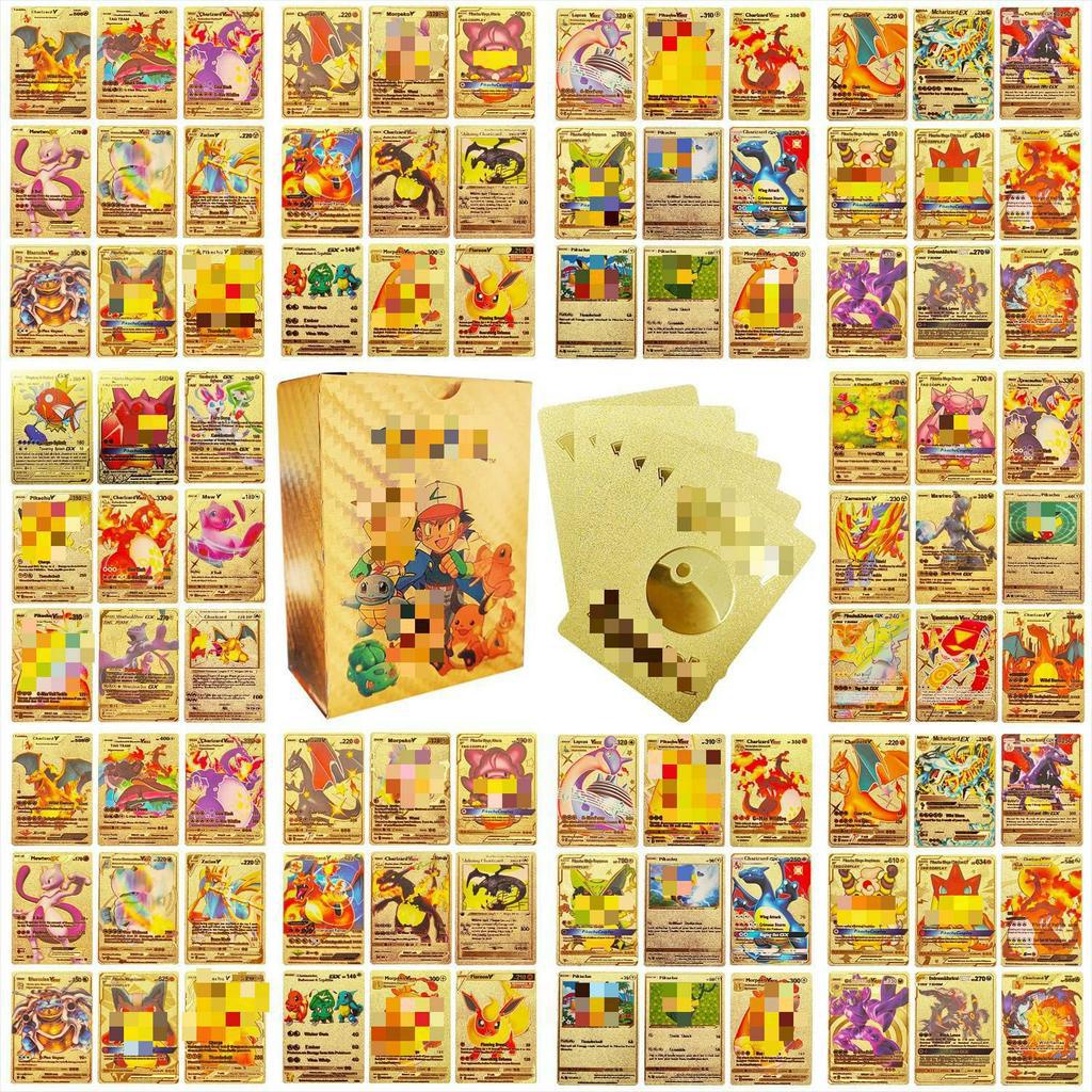 Bộ thẻ bài Pokemon cao cấp , thẻ lá mạ vàng, mạ bạc 55 thẻ