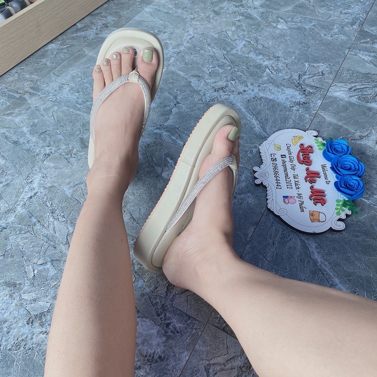 Tông bánh mỳ siêu êm chân, Dép xỏ ngón đính đá đế bánh mỳ cực xinh và êm, tôn dáng và sang chảnh