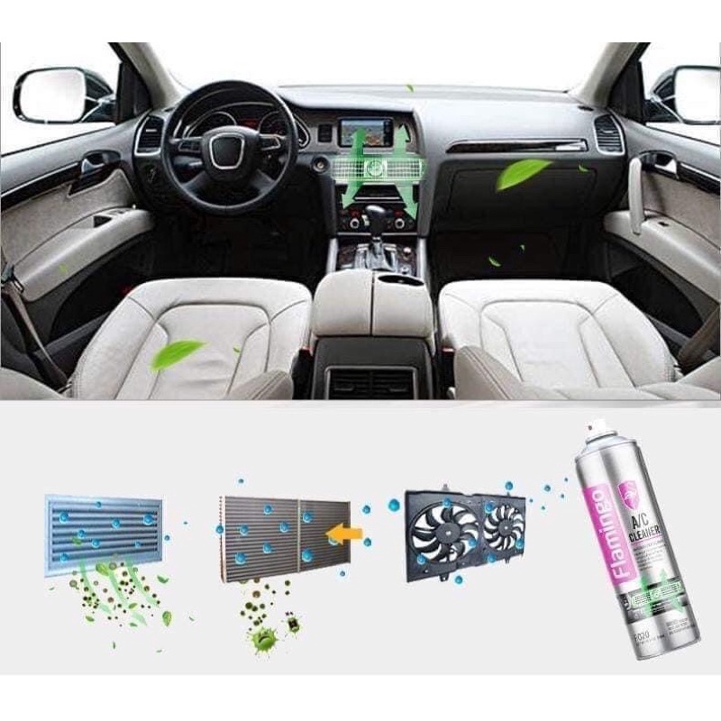Bình xịt điều hoà ô tô bọt khử mùi làm sạch, xịt khử mùi điều hoà dàn lạnh ô tô Flamingo 500ml