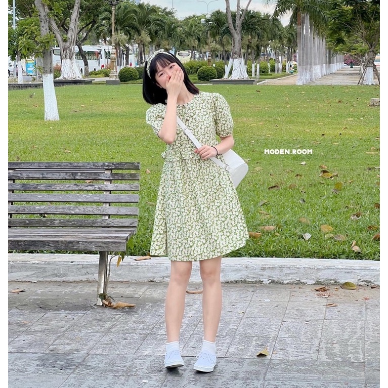 Moden.room đầm babydoll hoa xanh Tana