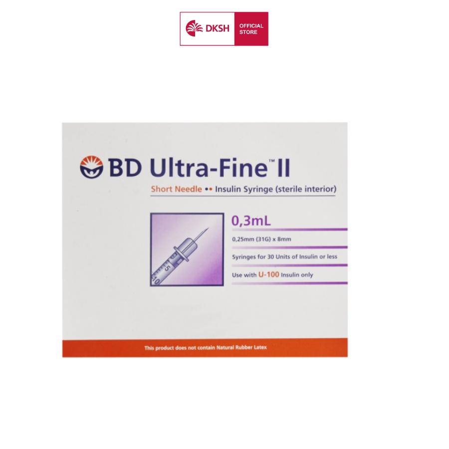 Bơm tiêm insulin BD Ultra-Fine dành cho người tiểu đường 8mm x 0.3cc x 31Gx 100 cây Becton Dickinson