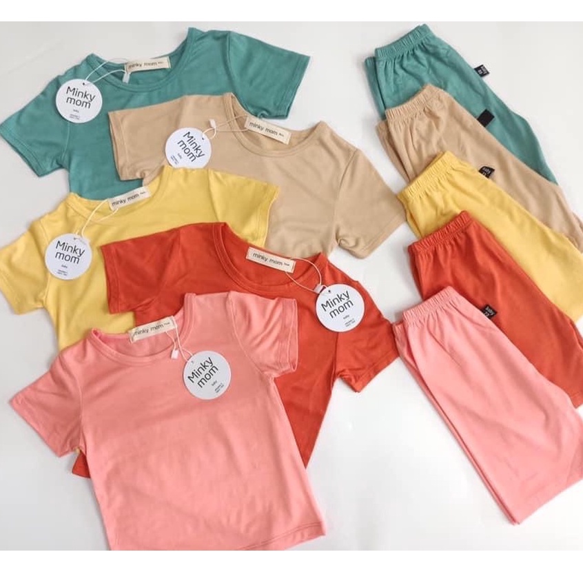 Bộ Cộc Tay Minky Mom Thun Lạnh Chính Hãng Màu Trơn Basic, Bộ Đồ Mặc Nhà Cho Bé trai bé gái (Size 8-18kg)