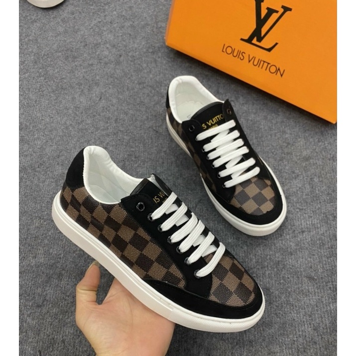 Giầy buộc dây LV dập vân ô vuông hoạ tiết chìm đế cao, Giầy nam thời trang mũi tròn btshop từ 38 đến 42