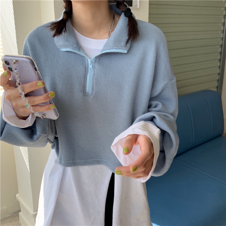 Sale 68% Áo len tay dài cổ polo dáng rộng dành cho nữ, Haze blue, Giá gốc 291000đ - 9K25 | BigBuy360 - bigbuy360.vn