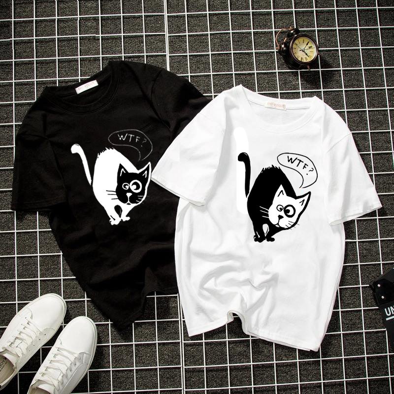 Áo thun unisex form rộng mèo ngạc nhiên vải dày mịn 2019T1457