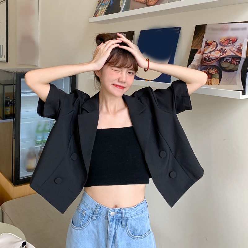Brroa Áo Khoác Blazer Tay Lỡ Màu Trơn Thời Trang Công Sở Hàn Quốc Dành Cho Nữ