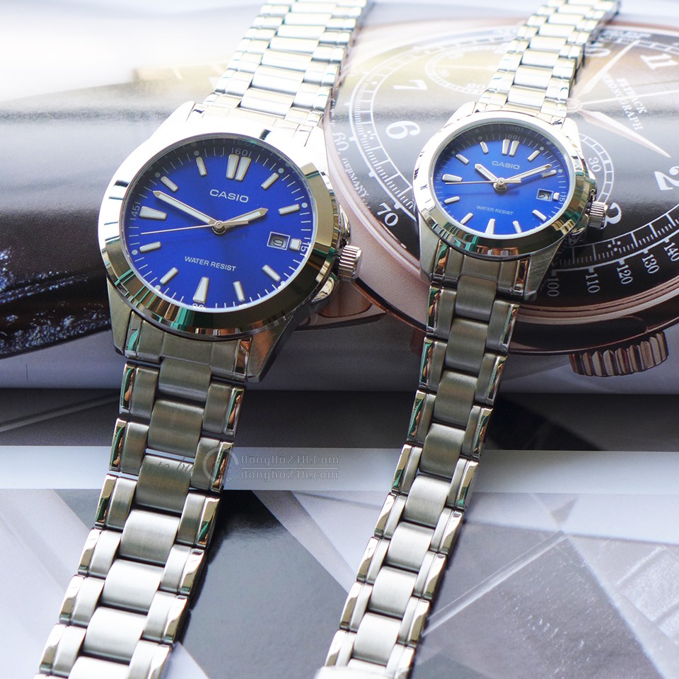Đồng hồ nữ dây thép,mặt xanh chính hãng  Casio Anh Khuê LTP-1215A-2A2DF