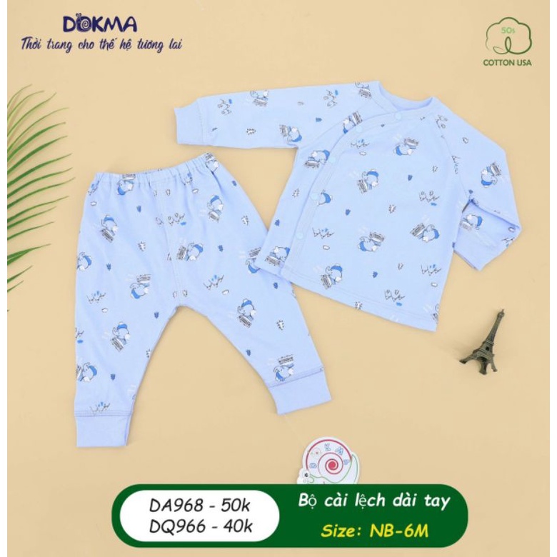 Bộ sơ sinh dài tay cài lệch Dokma size NB-3m