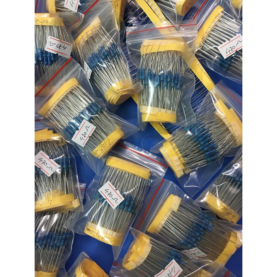 Điện trở 1/4w các loại: 10R, 22R, 470R, 1K, 2K2, 3K, 4K7, 10K, 15K, 27K, 47K, 100K, 120K,150K,200K, 1M,