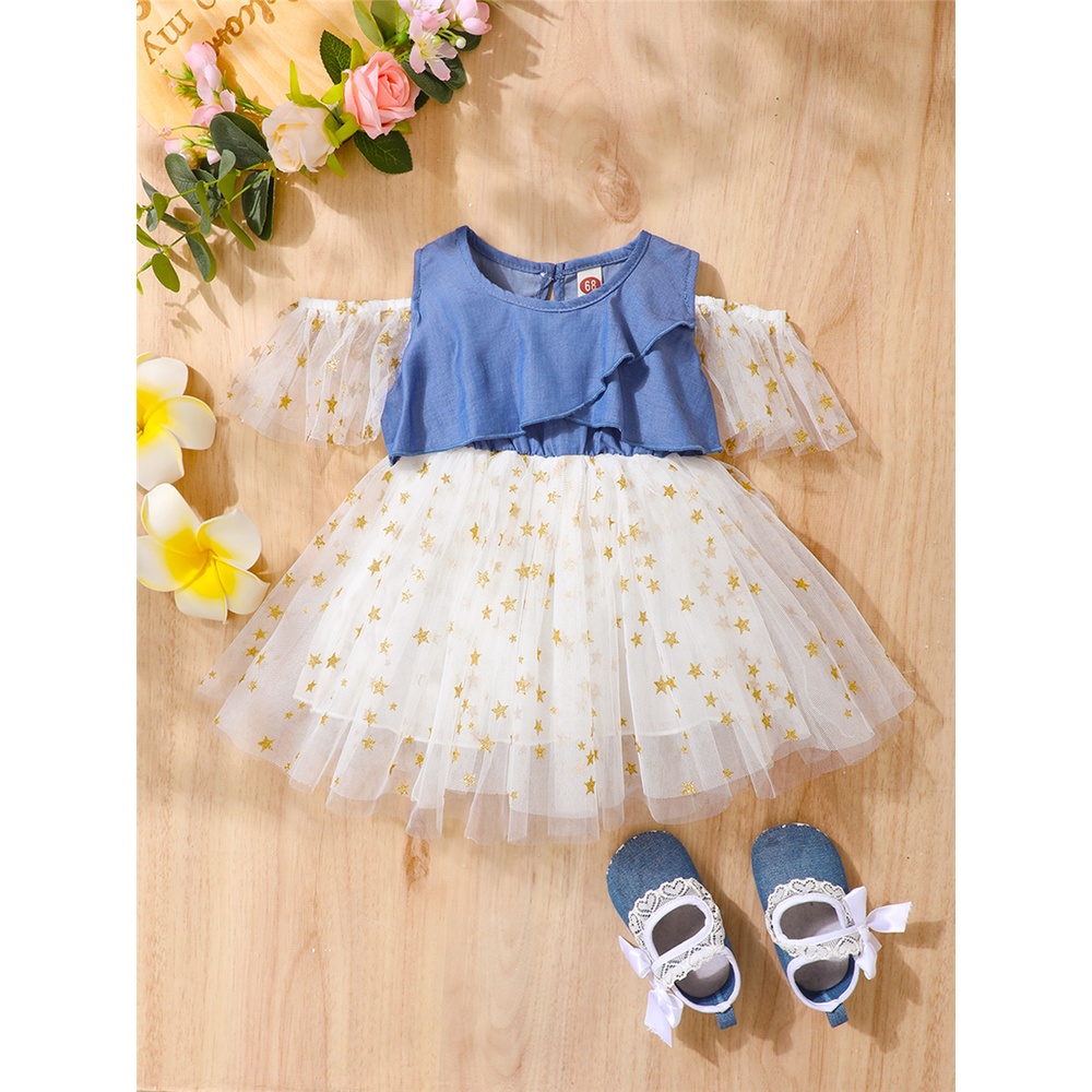 Đầm xòe MIKRDOO in hình ngôi sao cho bé gái 0-2 tuổi