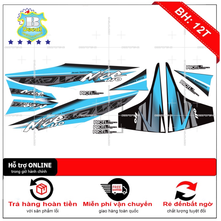 ( Quí khách vui lòng mang ra tiệm cho thợ dán ) Tem wave Nice 110 2017 trắng xanh