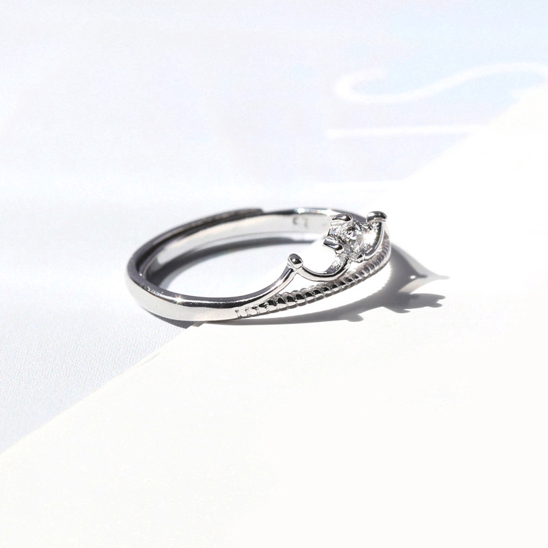Nhẫn mạ bạc đính đá zircon có thể điều chỉnh hình vương miện