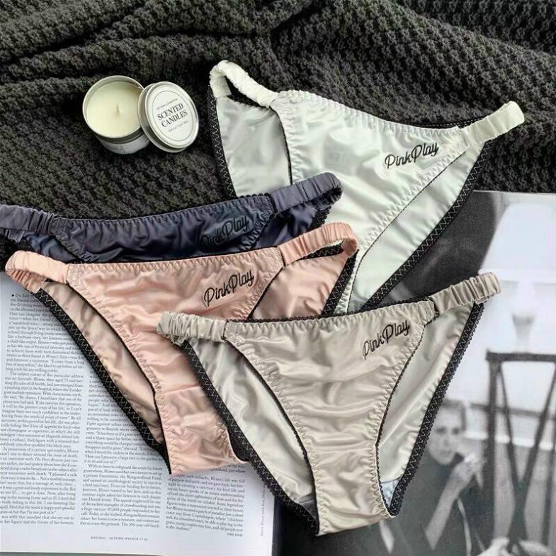 Quần lót satin lụa chữ thêu Pink Play SIÊU cao cấp