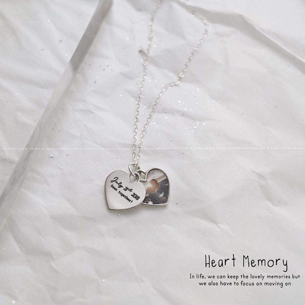Dây chuyền bạc nữ hai mặt trái tim in hình và khắc theo yêu cầu độc đáo - Trang sức bạc Nobsilver