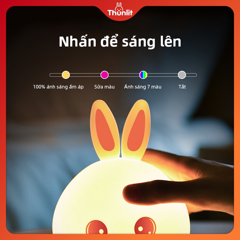 Đèn ngủ Thunlit hình thỏ có 3 pin nhiều màu sắc