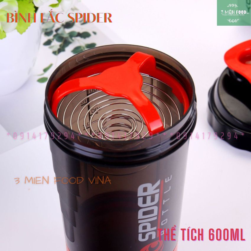 Bình Nước Thể Thao Tập Gym Bình Lắc Whey Spider Đựng Protein có 3 Ngăn Tiện Dụng 600 ML-3 miền food vina