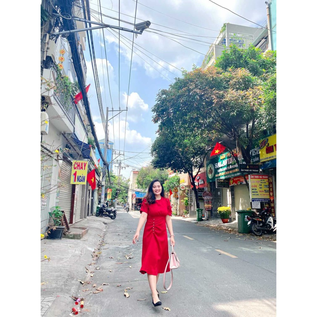 Đầm Bigsize nhung phối nút x DA0014  - Tú Mỡ - đầm cho người béo mập 50-95KG - Mặc đi tiệc, đi chơi hoặc dạo phố | BigBuy360 - bigbuy360.vn