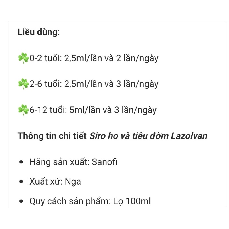Siro ho Lazolvan 100ml long đờm , tiêu nhầy cực nhạy - Hàng Nga