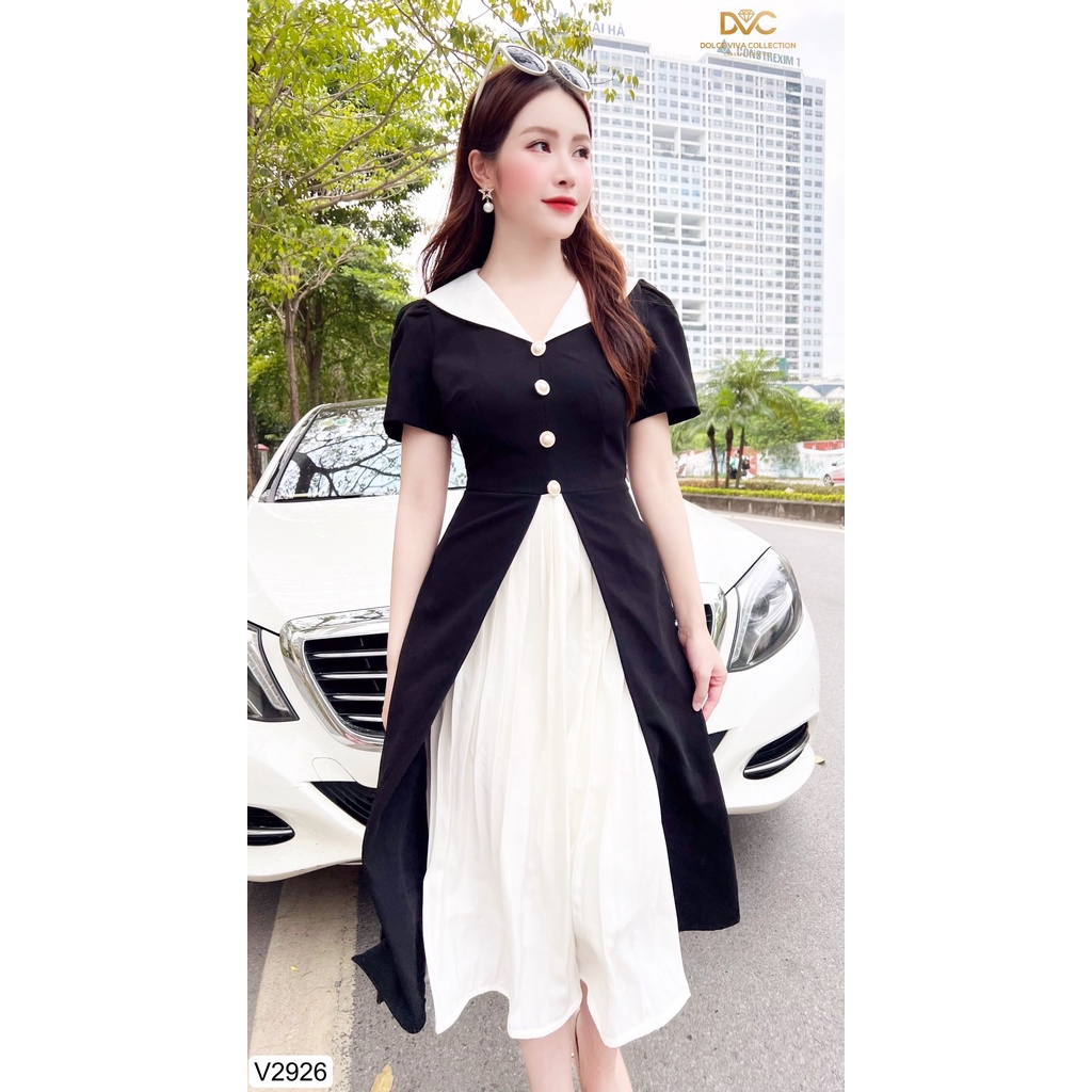VÁY ĐEN TRẮNG ĐÍNH CÚC NGỰC V2926- DOLCE VIVA COLLECTION