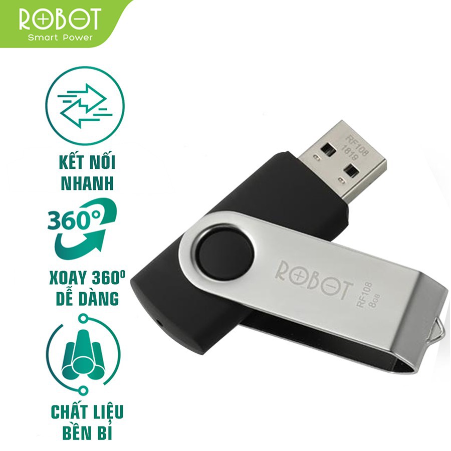 Thiết Bị Lưu Trữ USB 8GB/16GB ROBOT RF108/RF116 2.0 Tốc Độ Ghi Hơn 6M/S – Tốc Độ Đọc Hơn 10M/S - BẢO HÀNH 12 THÁNG