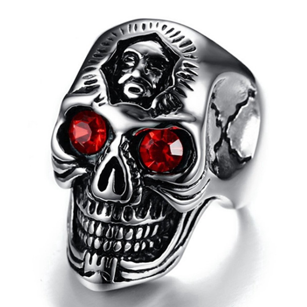 Trend Fashion 316L Gothic Skull Biker Man Batu Punk Antik Bunga Totem Cincin Tengkorak