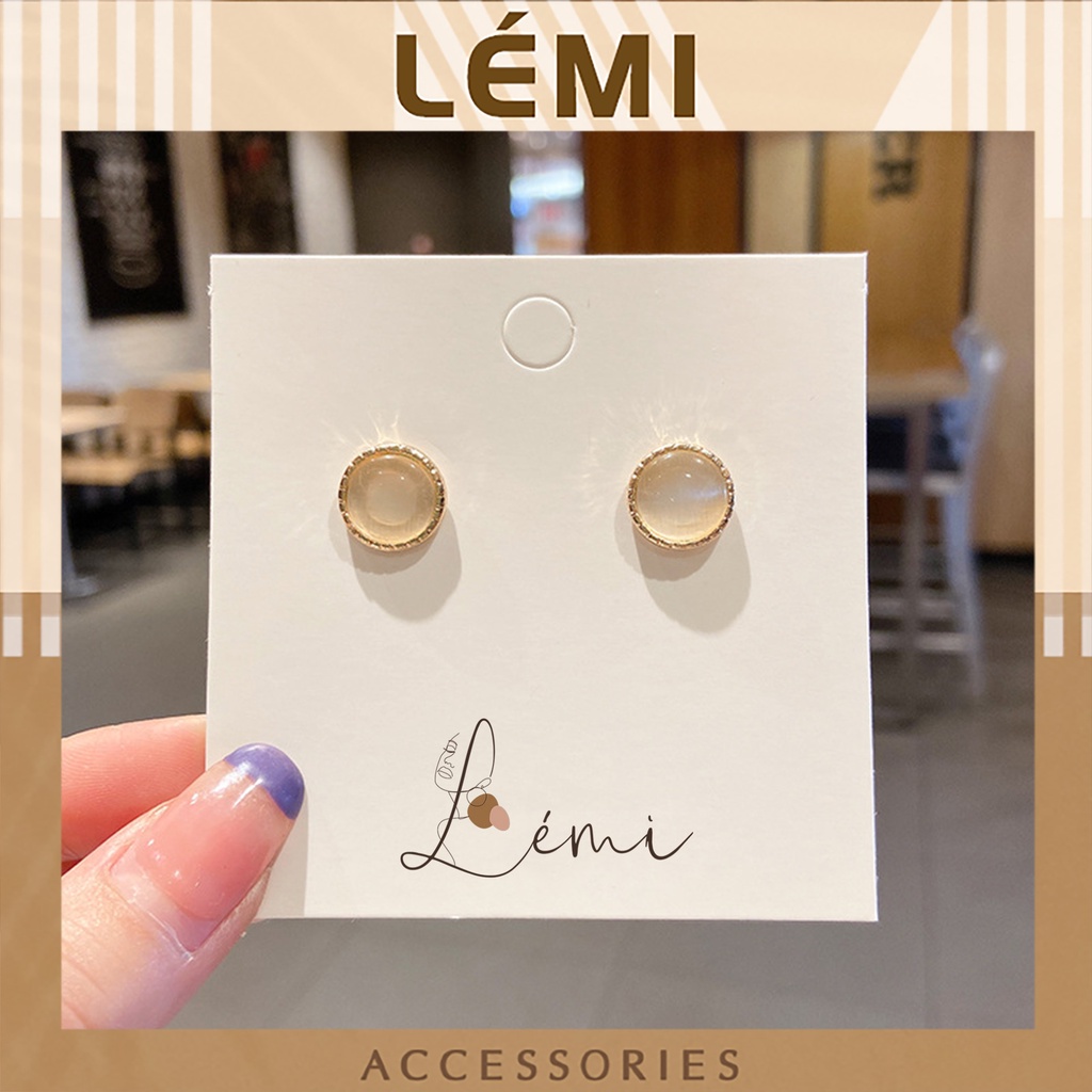 Bông tai đính đá hình tròn Lémi đơn giản nhỏ gọn bền màu thời trang Hàn Quốc Lemi accessories