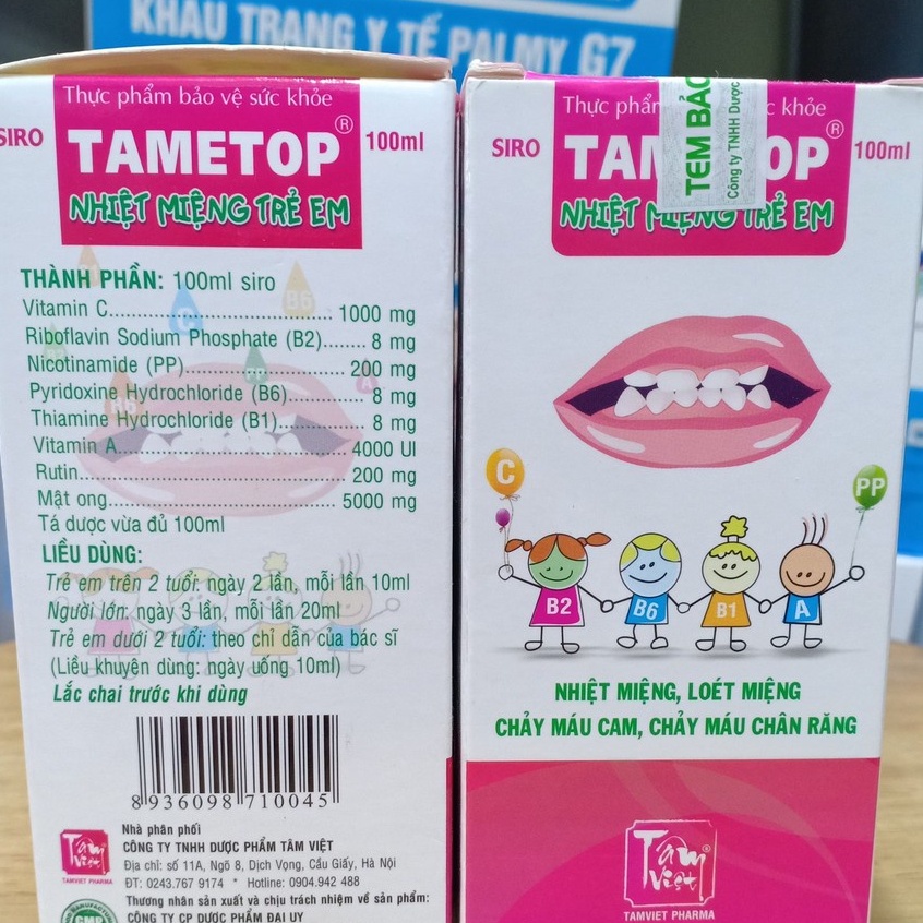 NHIỆT MIỆNG TRẺ EM - SIRO TAMETOP lọ 100ml - Giảm nhiệt miệng, loét miệng, chảy máu cam, cháy máu chân răng