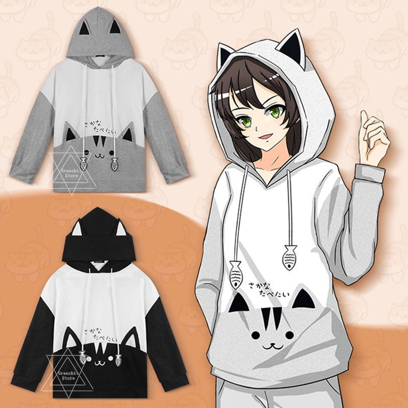 Áo hoodie tay dài hóa trang nhân vật hoạt hình Neko Atsume Pusheen mới