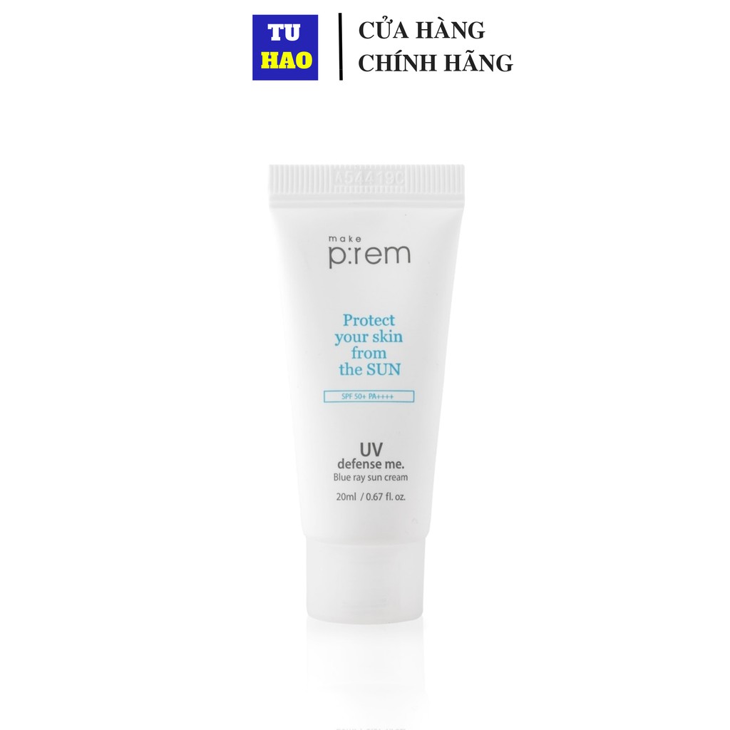 [Mã FMCG8 - 8% đơn 250K] Kem Chống Nắng Vật Lý Make Prem UV Defense Blue Ray Sun Cream SPF 50+ PA++++ 20ml